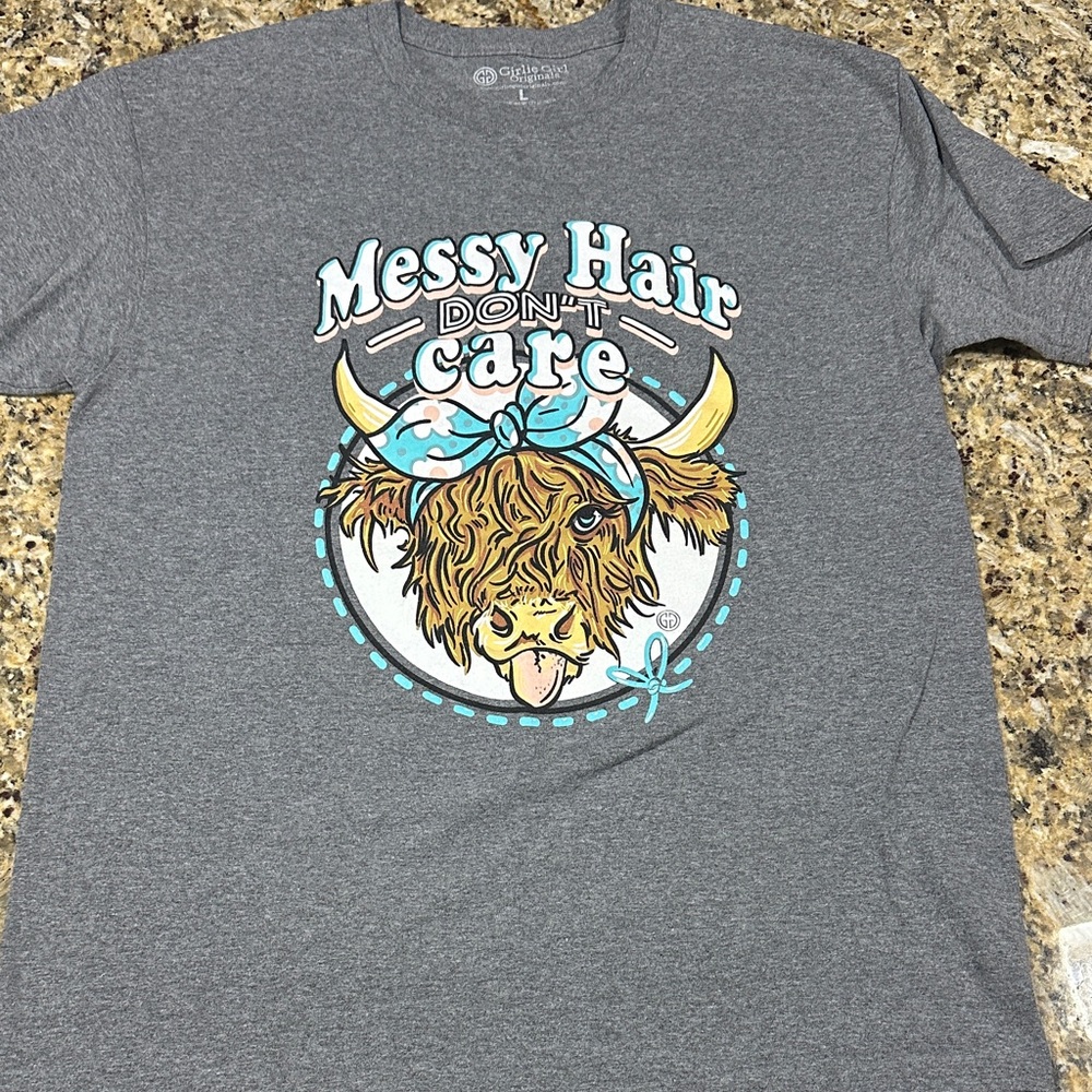 Messy Hair Don’t Care T-Shirt with Bull Design